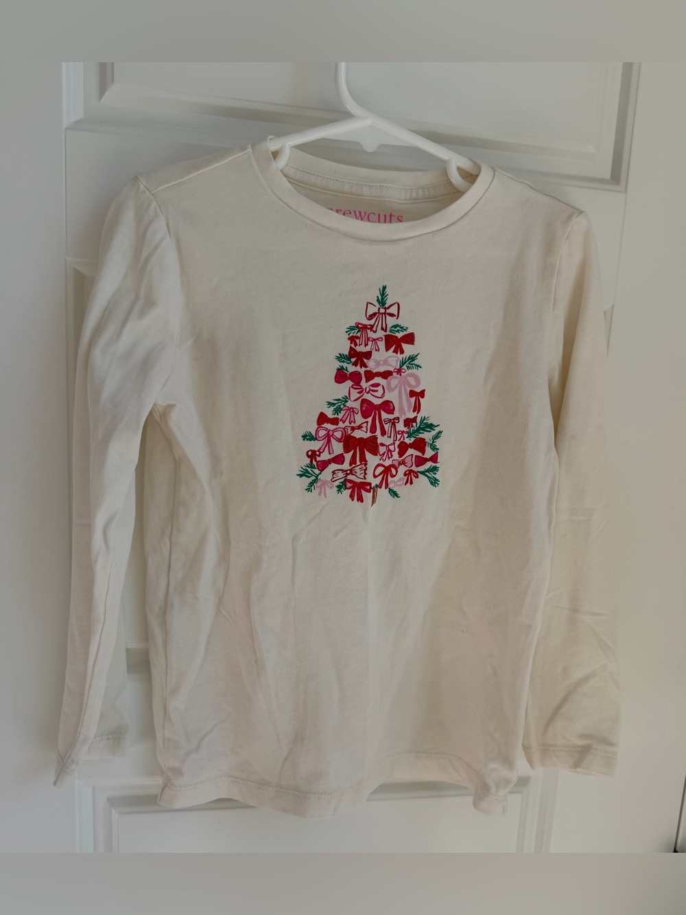 Crewcuts Cream Long Sleeve Tee Bow Christmas Tree Graphic